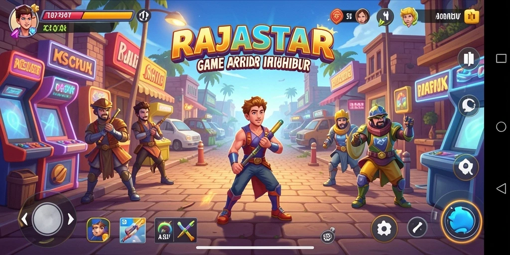 Screenshot menunjukkan aksi seru gameplay RAJASTAR dalam permainan Arcade.